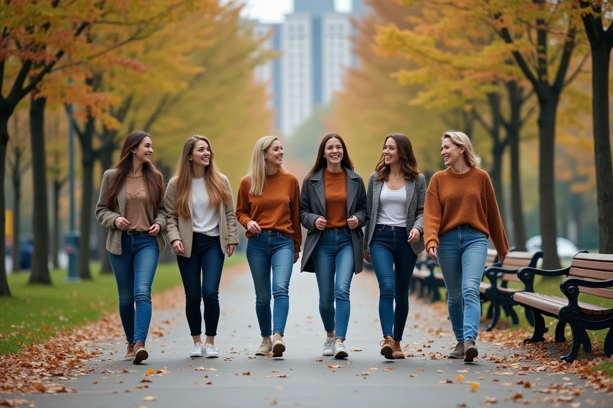 Groupe de femmes discutant dans un parc en automne