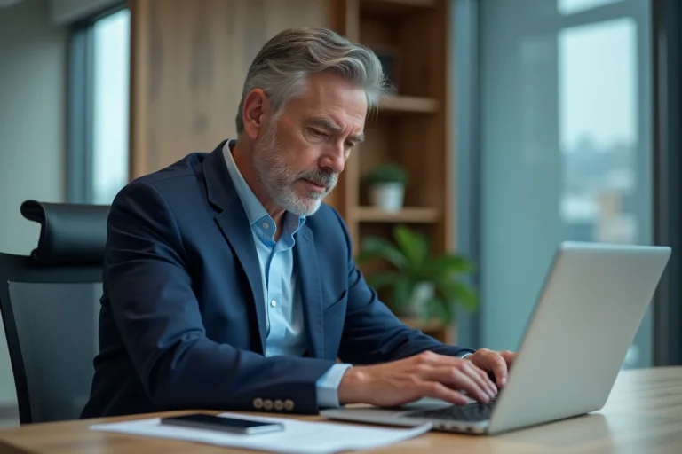 Homme d'affaires en blazer bleu au bureau