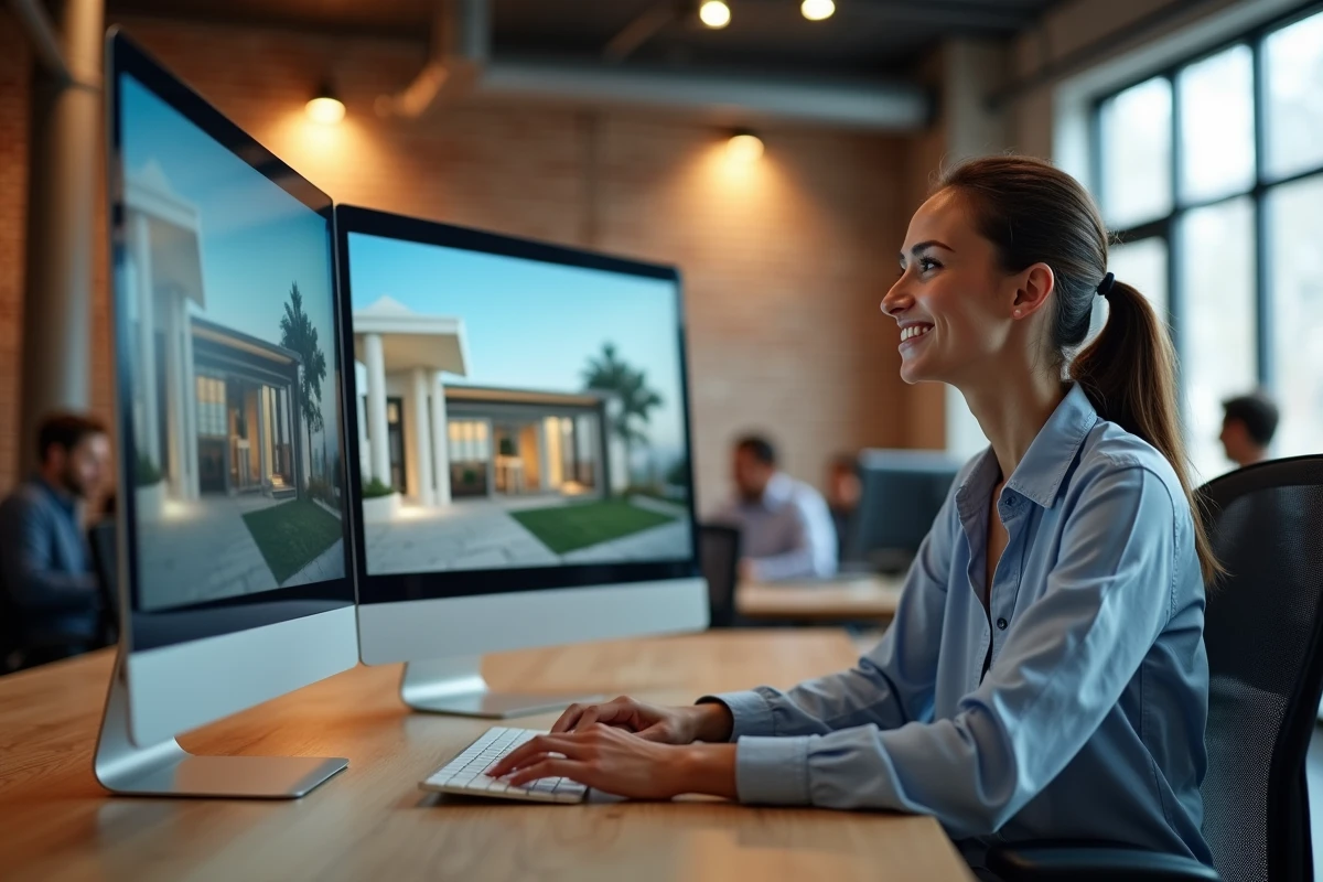 Femme professionnelle interagissant avec une visite virtuelle